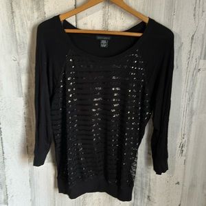 CC31 black long sleeve w/ sequin/ sheer material front doki geki small sm